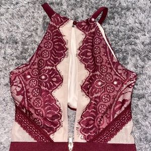 Red Lace Detail Short Dress